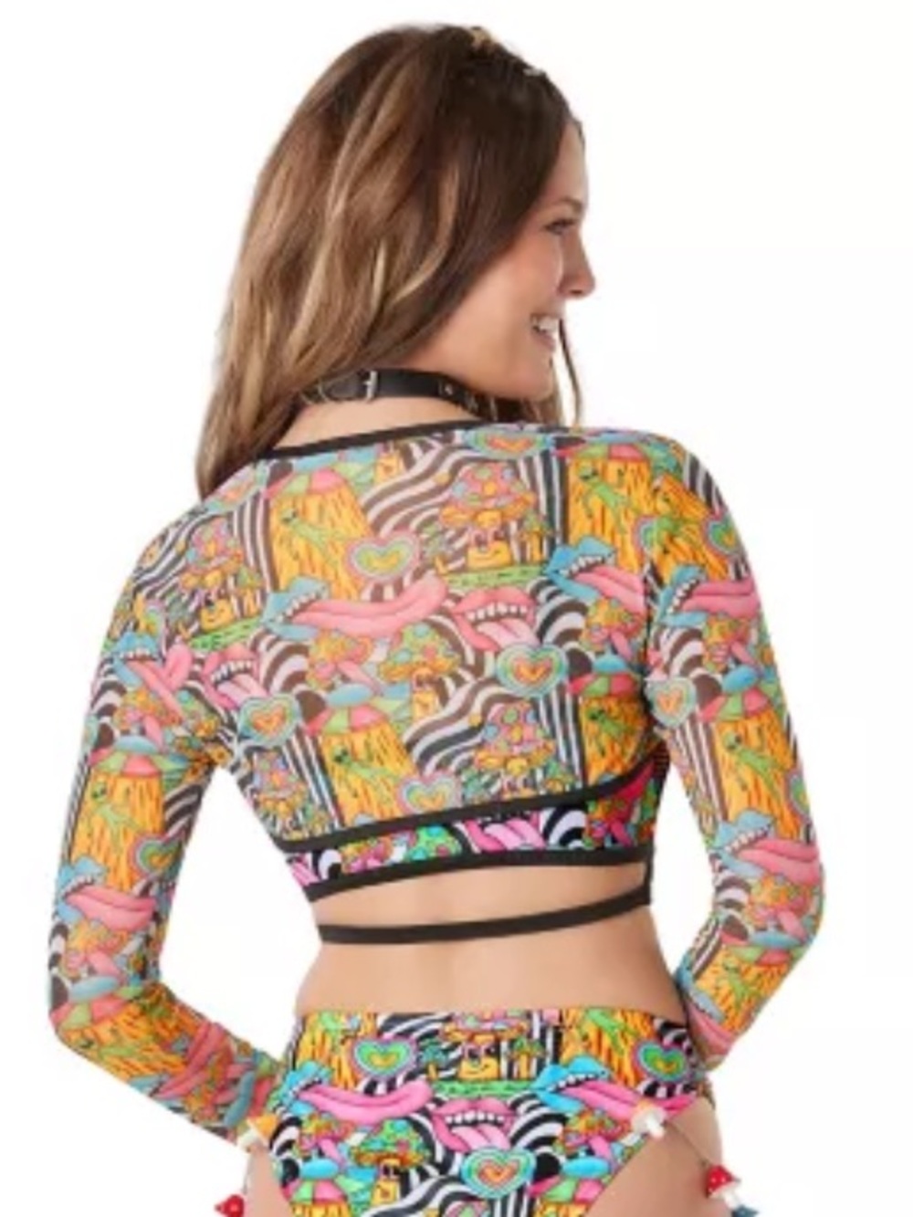 Psychedelic mushroom sheer cover top nwt